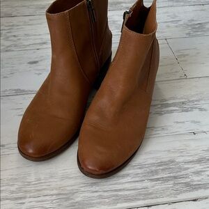 Lucky Brand Cognac Brown Leather Ankle Booties with Side Zipper